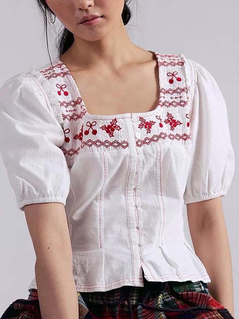 Free People Holly Embroidered Folk Top